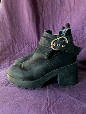 Platform Ankle Boots | Faux Suede | Size 8